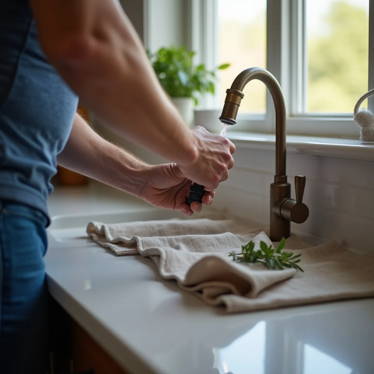 Homeowner closing the main water shut-off valve during a burst pipe emergency in a McKinney, TX home
