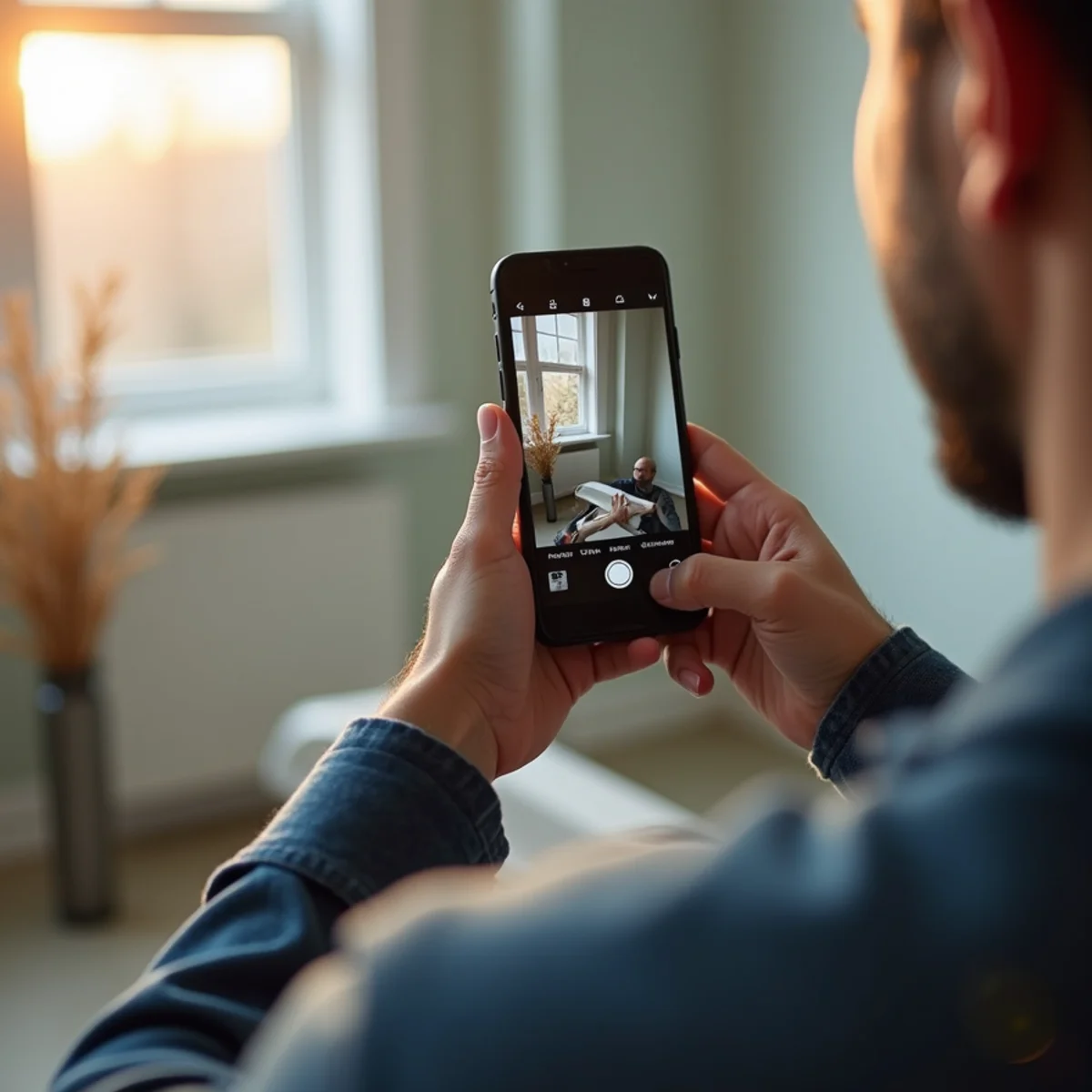 Person photographing water damage on a phone to document a burst pipe insurance claim
