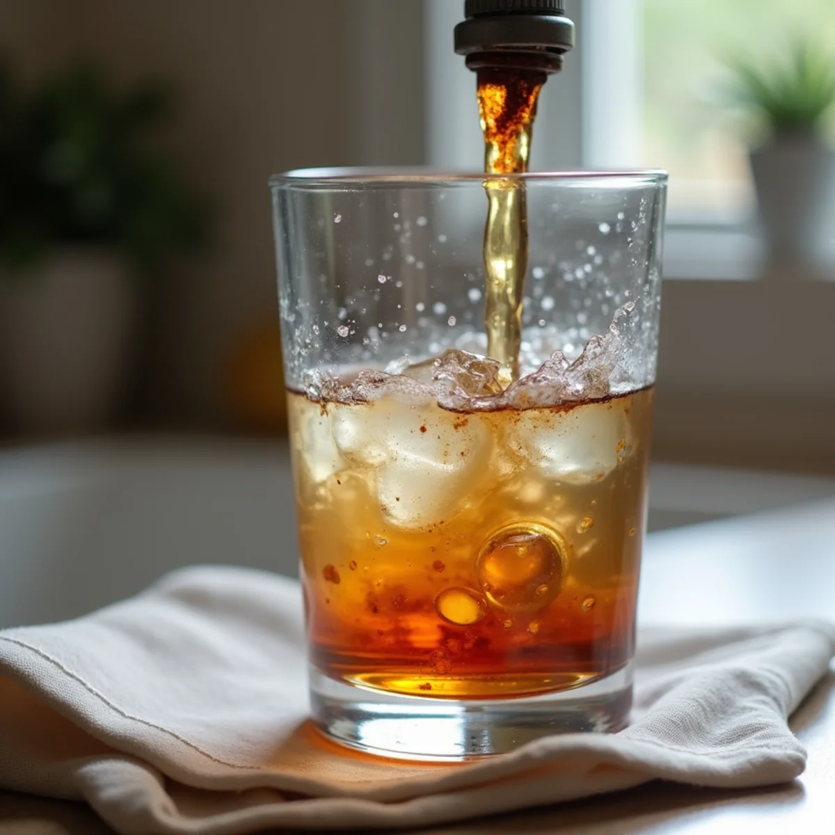 Rusty brown tap water filling a glass from an aging pipe in a McKinney home