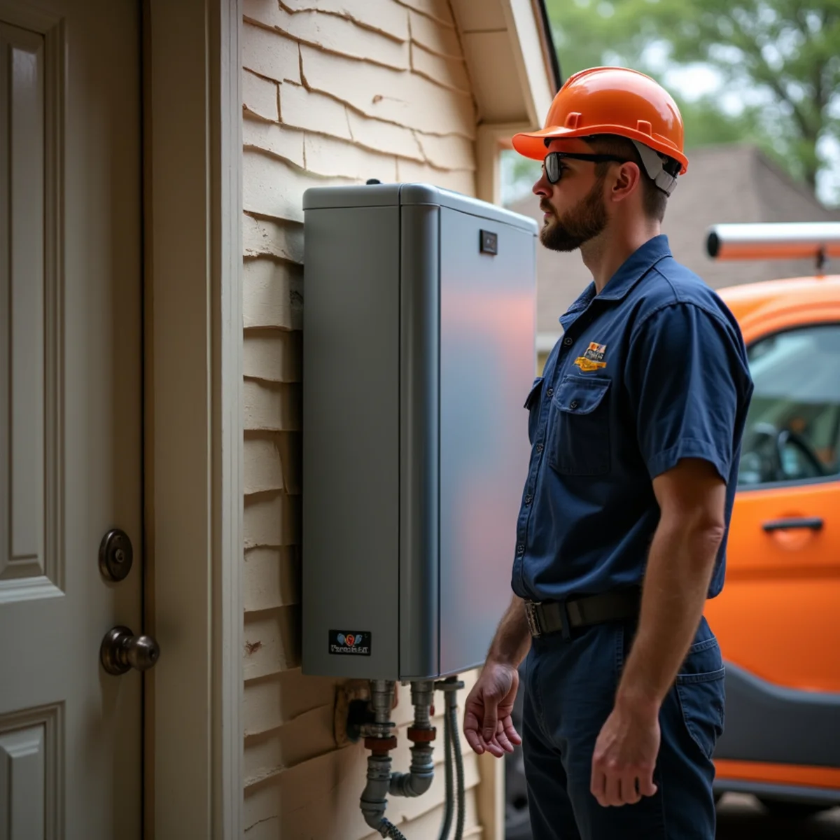 Tankless water heater mounted next to a traditional tank unit in a McKinney, TX home