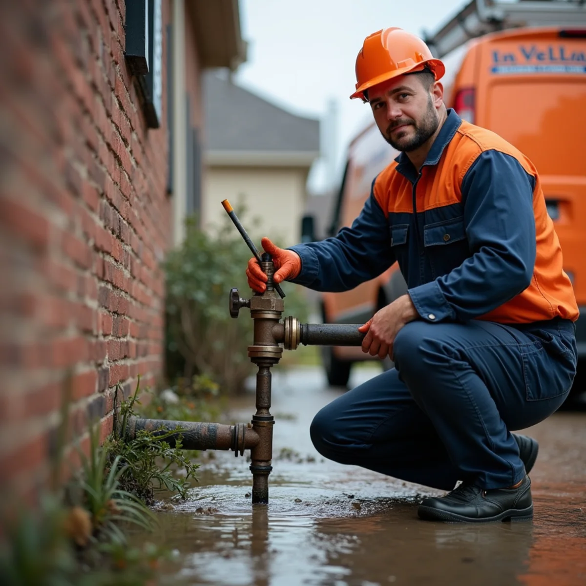 McKinney plumber shutting off the main water valve in a flooded home after a pipe failure