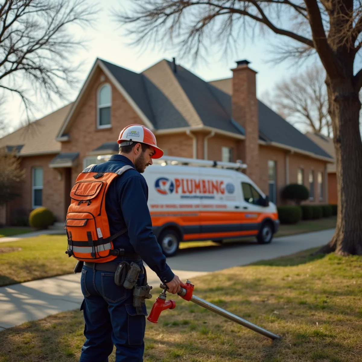 Plumber servicing an older courthouse-square era home in Kaufman, TX