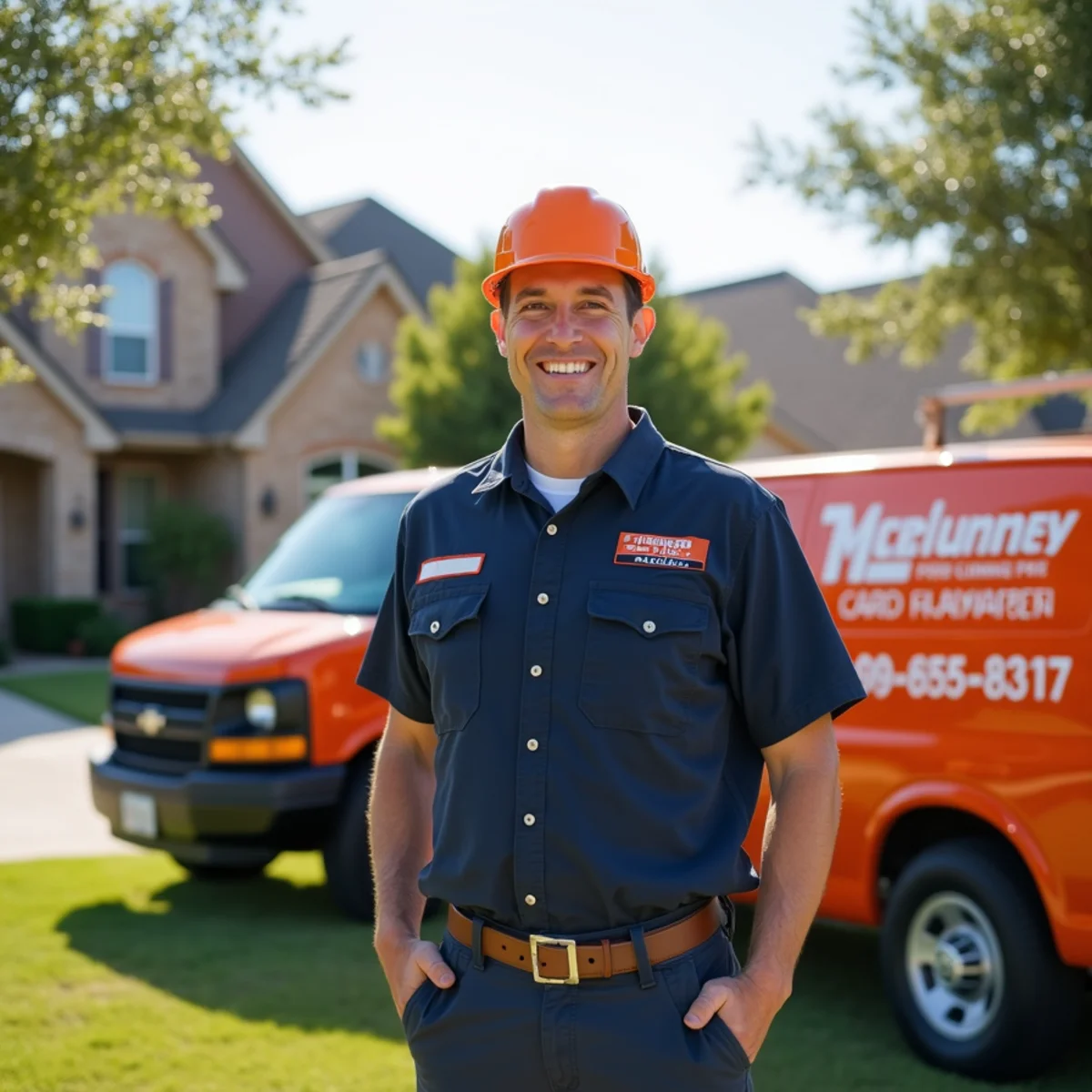 McKinney Pro Plumbers van at an acreage home in Lowry Crossing, TX