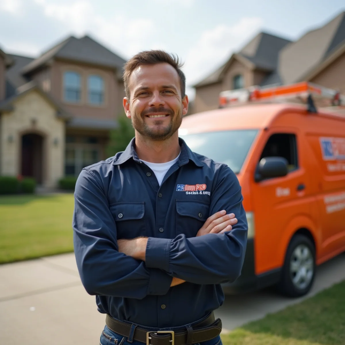 McKinney Pro Plumbers van at an estate-lot home near Lake Lavon in Lucas, TX