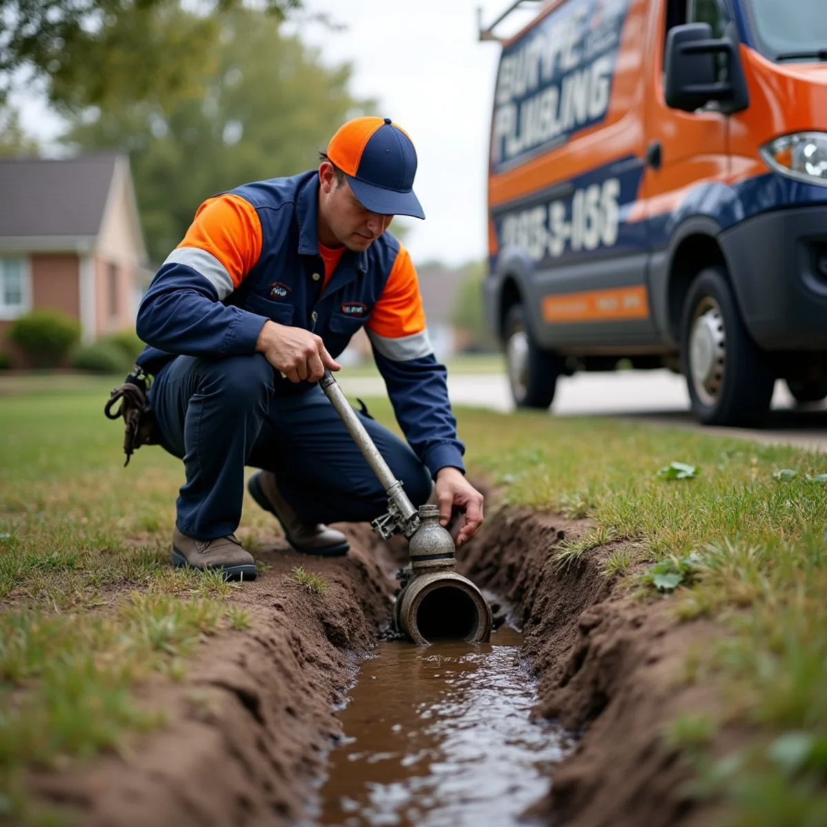 McKinney plumber clearing a sewer backup from a main line cleanout with a drain machine
