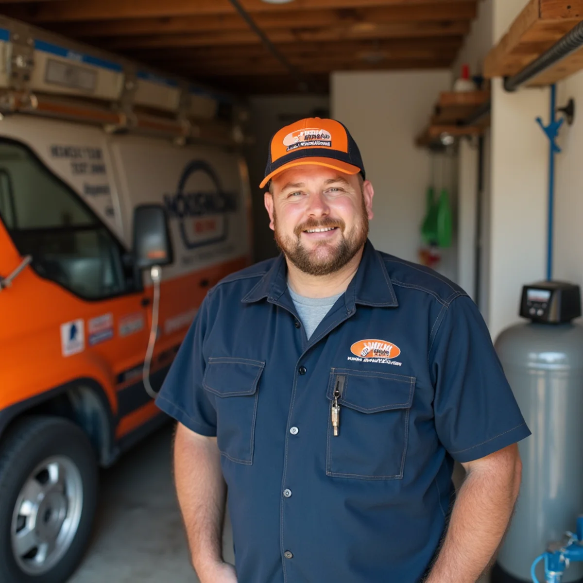 Whole-home water softener installed in a McKinney garage to treat hard NTMWD water